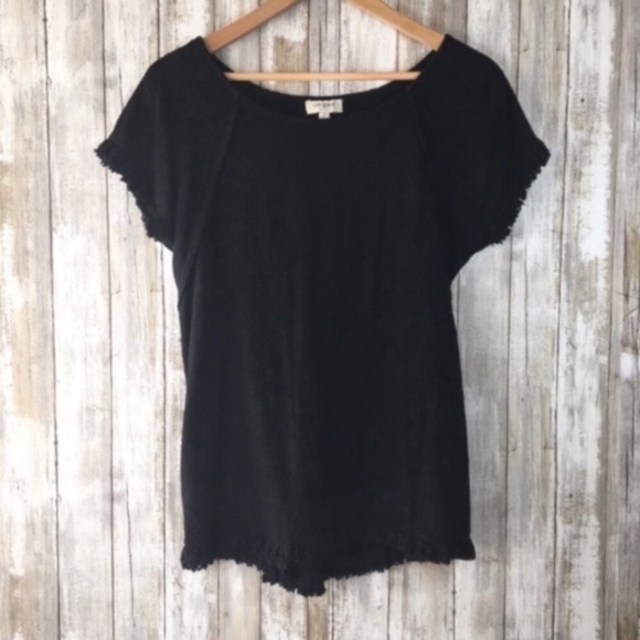 Umgee Tops - Umgee Black Fringe Sleeve & Bottom Linen Blend Blouse